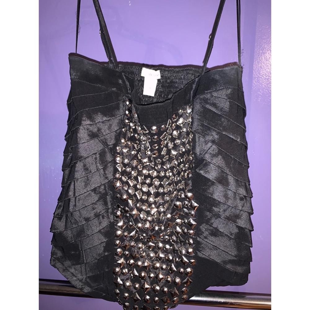 Black Metal Platted Spegetti Strap Top